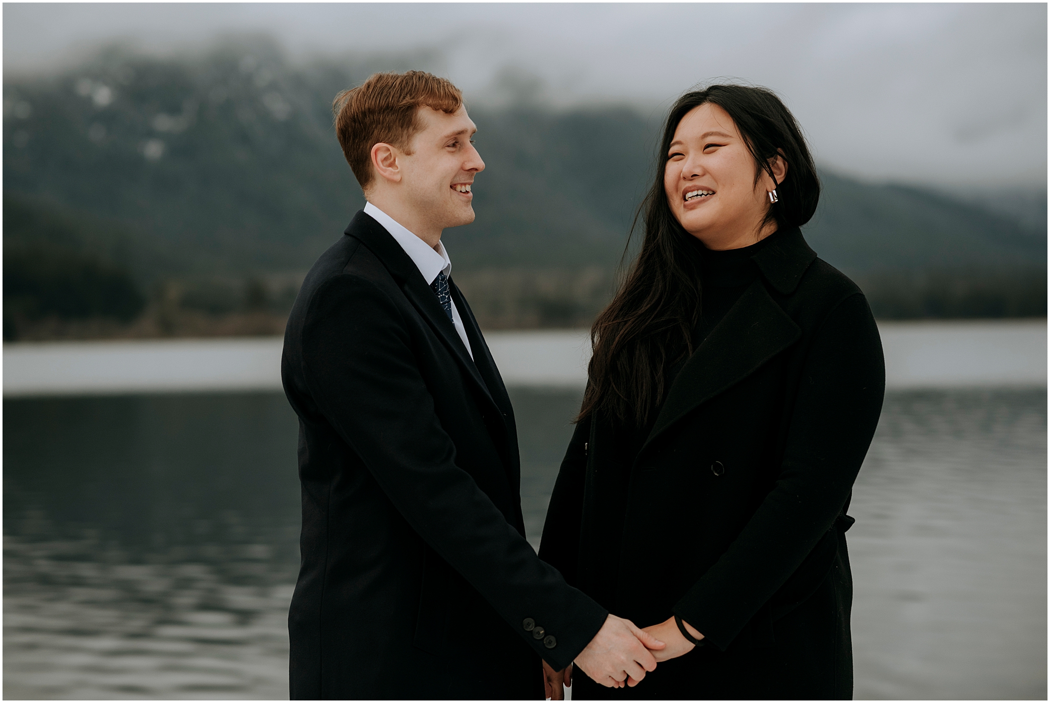 couple celebrate engagement at lakeside park whistler bc