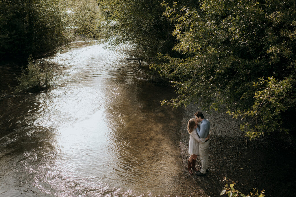 Squamish outdoor engagement session beside the river at sunset